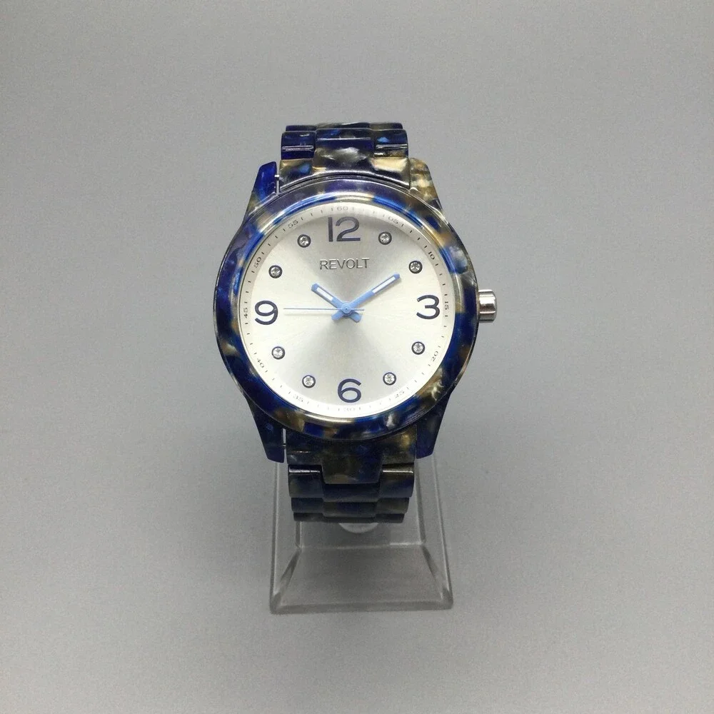 Revolt Womens Watch 39mm Blue Pearlized Silver Dial RT40069-L New Battery 6.75